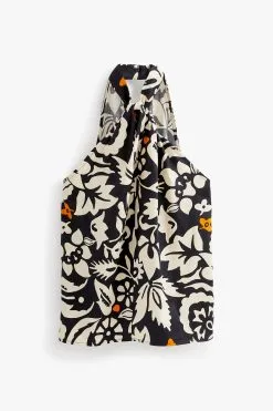 Next Black & Ecru Floral Sleeveless Halter Neck Top -Women's Shirts & Blouses Sales 284 902s5