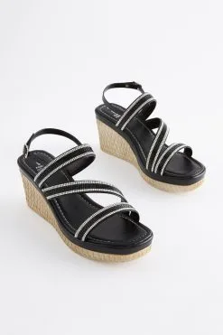 Next Black Forever Comfort Square Toe Bling Wedges