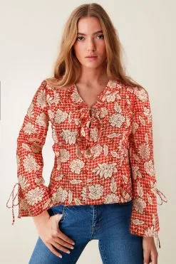 Next Ruffle Tie Front Long Sleeve Top -Women's Shirts & Blouses Sales A34 781s3