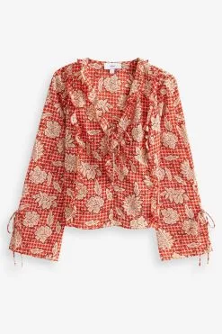 Next Ruffle Tie Front Long Sleeve Top -Women's Shirts & Blouses Sales A34 781s5