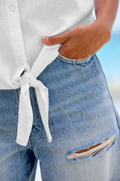 Next Linen Blend Tie Waist Sleeveless Collared Shirt -Women's Shirts & Blouses Sales A35007s4