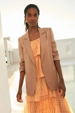 Next Taupe Brown Relaxed Fit Sheen Blazer