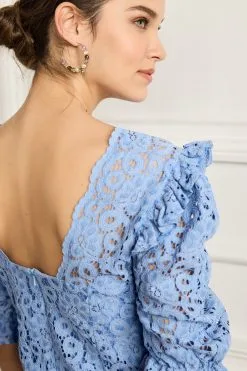 Next V-Neck Short Puff Sleeve Lace Top -Women's Shirts & Blouses Sales A66 798s4