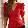 Next V-Neck Short Puff Sleeve Lace Top 1 Next V-Neck Short Puff Sleeve Lace Top -Women's Shirts & Blouses Sales A66 880s