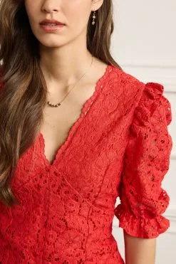 Next V-Neck Short Puff Sleeve Lace Top -Women's Shirts & Blouses Sales A66 880s4