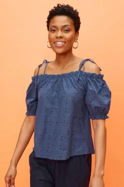 Next Bardot Broderie Puff Sleeve Top