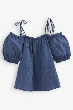 Next Bardot Broderie Puff Sleeve Top -Women's Shirts & Blouses Sales C00679s5