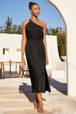 Next One Shoulder Split Hem Cotton Midi Summer Dress
