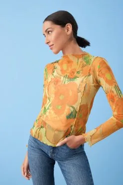 Next APOH Vincent Van Gogh Yellow Sunflower Long Sleeve Mesh Top
