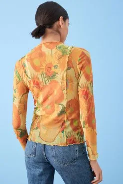Next APOH Vincent Van Gogh Yellow Sunflower Long Sleeve Mesh Top -Women's Shirts & Blouses Sales C04 490s3