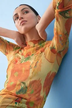 Next APOH Vincent Van Gogh Yellow Sunflower Long Sleeve Mesh Top -Women's Shirts & Blouses Sales C04 490s4