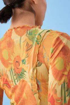 Next APOH Vincent Van Gogh Yellow Sunflower Long Sleeve Mesh Top -Women's Shirts & Blouses Sales C04 490s5