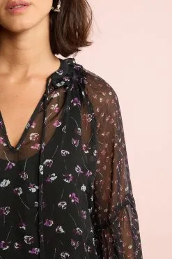 Next Long Sleeve V-Neck Sheer Blouse With Lace Trim Detail -Women's Shirts & Blouses Sales C07 085s4