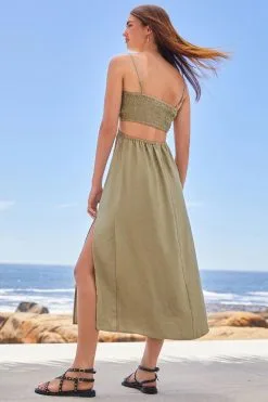 Next Sage Green Sage Green Shine Cut Out Summer Dress -Women's Shirts & Blouses Sales C07 553s3