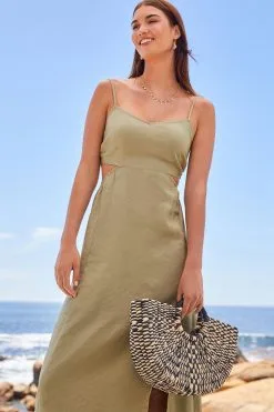 Next Sage Green Sage Green Shine Cut Out Summer Dress -Women's Shirts & Blouses Sales C07 553s4