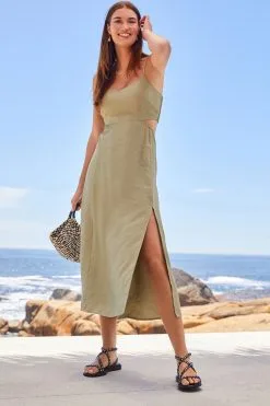 Next Sage Green Sage Green Shine Cut Out Summer Dress -Women's Shirts & Blouses Sales C07 553s5