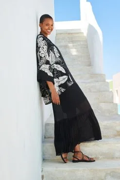 Next Black/White Floral Kimono -Women's Shirts & Blouses Sales C07 965s5