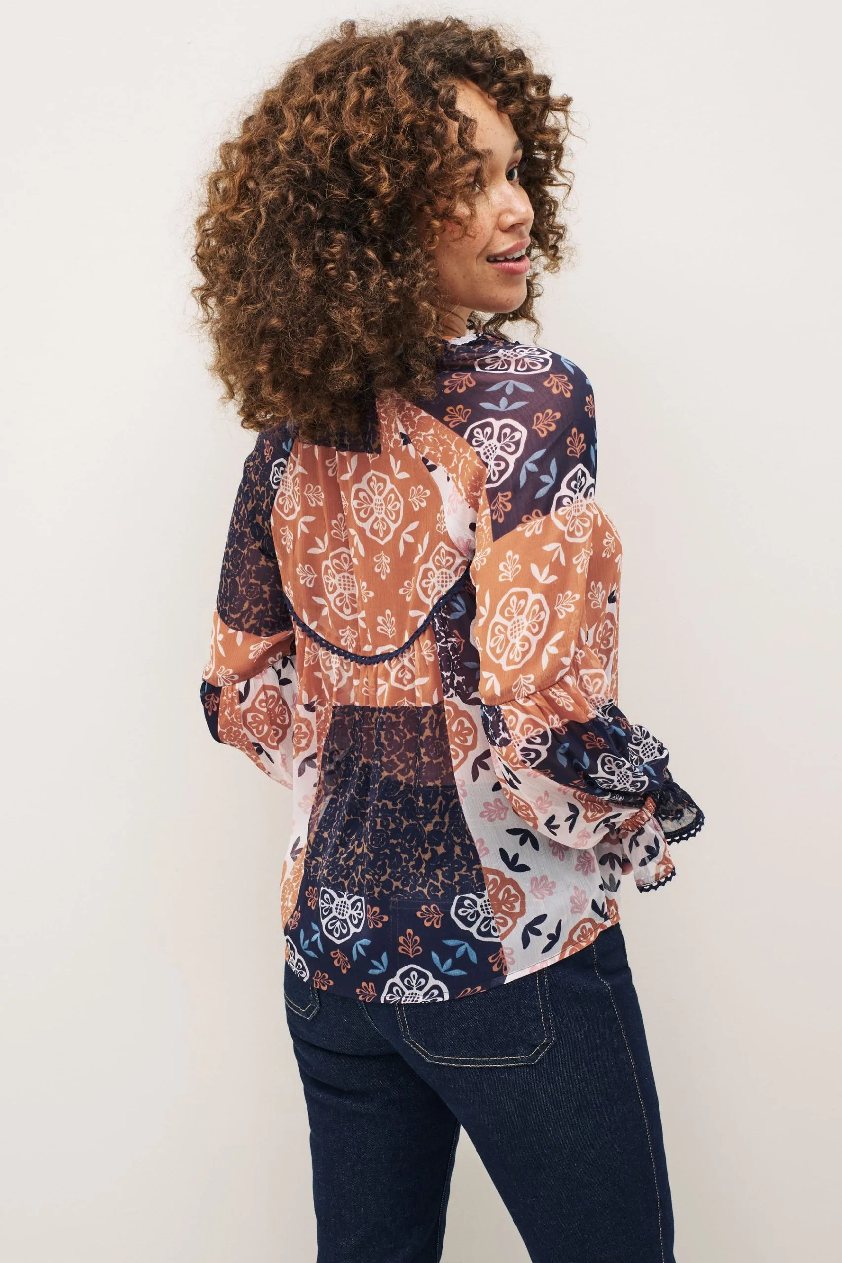 Next Long Sleeve V-Neck Sheer Blouse With Lace Trim Detail 4 Next Long Sleeve V-Neck Sheer Blouse With Lace Trim Detail - Image 2