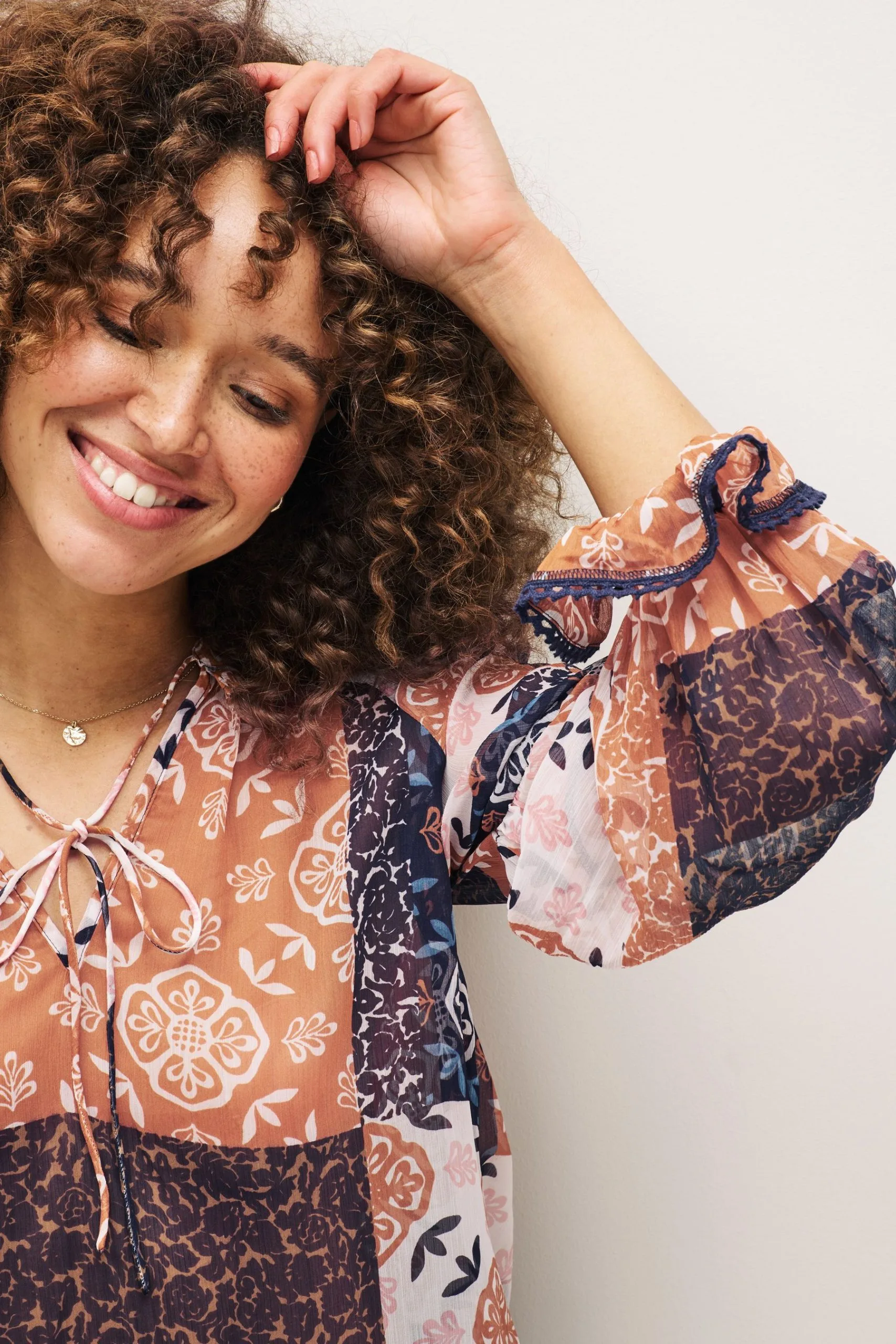 Next Long Sleeve V-Neck Sheer Blouse With Lace Trim Detail 6 Next Long Sleeve V-Neck Sheer Blouse With Lace Trim Detail - Image 4