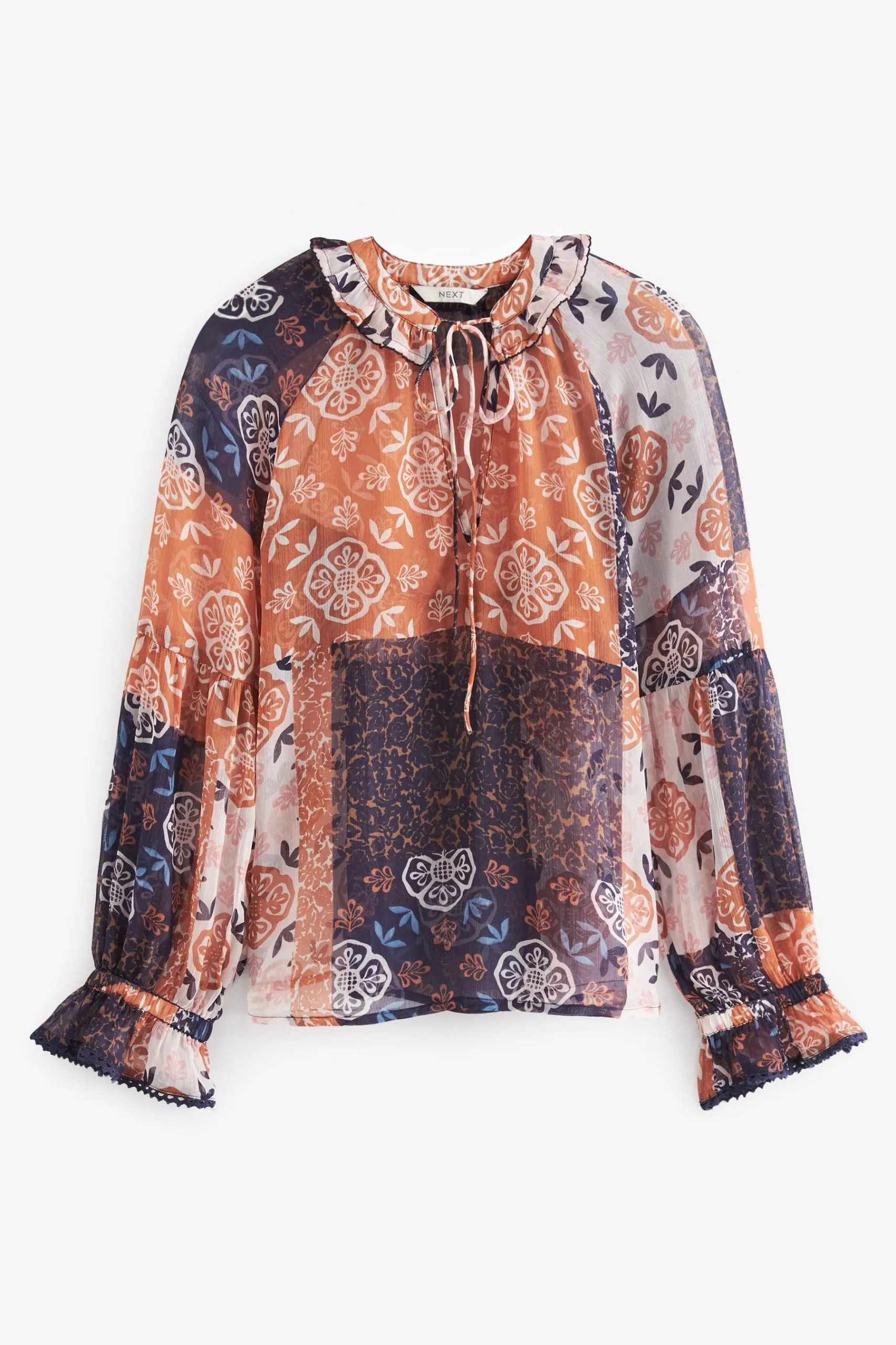 Next Long Sleeve V-Neck Sheer Blouse With Lace Trim Detail 7 Next Long Sleeve V-Neck Sheer Blouse With Lace Trim Detail - Image 5