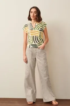 Next Ecru Tropical Print Plisse Notch Neck Top -Women's Shirts & Blouses Sales C08 149s3