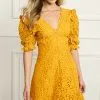 Next Ochre Yellow V-Neck Short Puff Sleeve Lace Mini Dress -Women's Shirts & Blouses Sales C12 042s