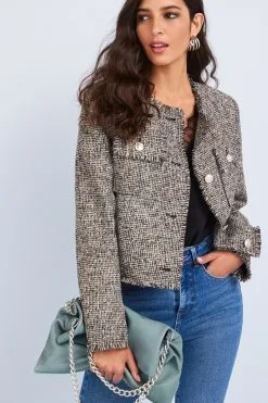 Next Collarless Cropped Bouclé Jacket