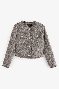 Next Collarless Cropped Bouclé Jacket -Women's Shirts & Blouses Sales C13 893s5