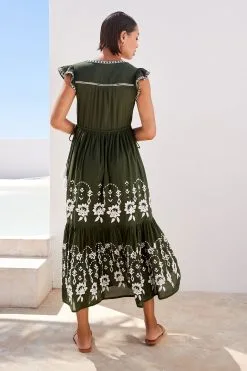 Next Embroidered Cotton V-Neck Tiered Midi Summer Dress -Women's Shirts & Blouses Sales C14 698s3