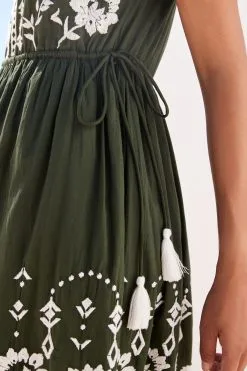 Next Embroidered Cotton V-Neck Tiered Midi Summer Dress -Women's Shirts & Blouses Sales C14 698s5