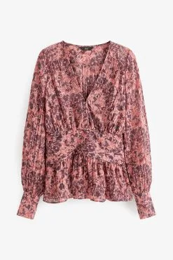 Next Pleated Long Sleeves V-Neck Top -Women's Shirts & Blouses Sales C14 807s5