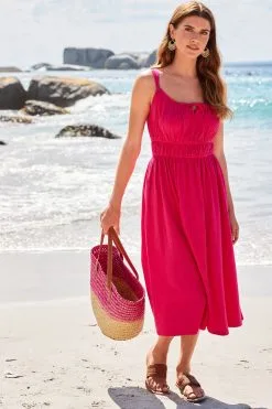 Next Strappy Cami Tie Crinkle Texture Midi Dress