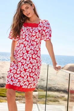 Next Square Neck Short Sleeve Broderie Trim Dress