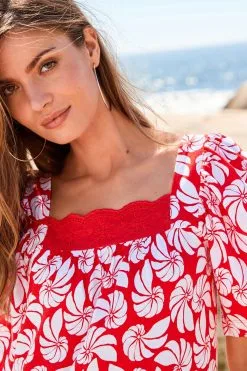 Next Square Neck Short Sleeve Broderie Trim Dress -Women's Shirts & Blouses Sales C20 998s4