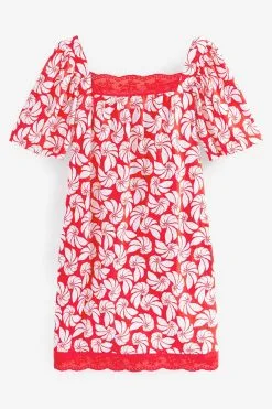 Next Square Neck Short Sleeve Broderie Trim Dress -Women's Shirts & Blouses Sales C20 998s6