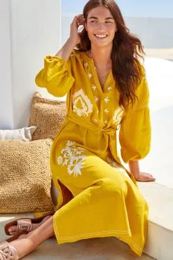 Next Linen Rich Embroidered Midi Summer Dress -Women's Shirts & Blouses Sales C21 238s2