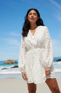 Next White Long Sleeve Broderie Summer Dress