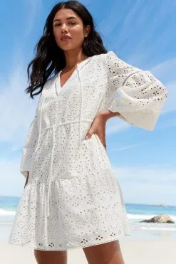 Next White Long Sleeve Broderie Summer Dress 9 Next White Long Sleeve Broderie Summer Dress -Women's Shirts & Blouses Sales C24 357s3
