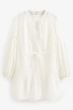 Next White Long Sleeve Broderie Summer Dress 11 Next White Long Sleeve Broderie Summer Dress -Women's Shirts & Blouses Sales C24 357s5
