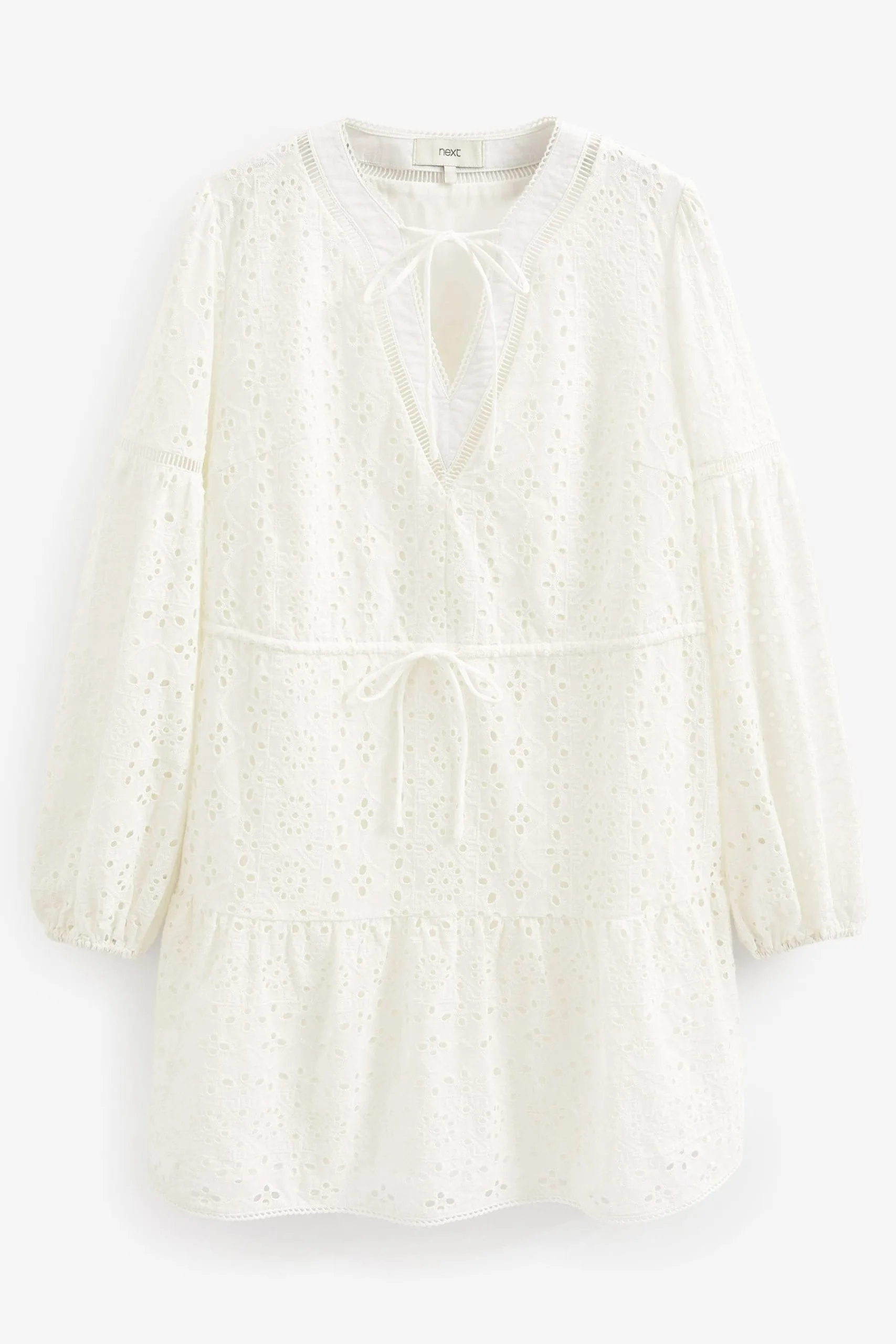 Next White Long Sleeve Broderie Summer Dress 7 Next White Long Sleeve Broderie Summer Dress - Image 5
