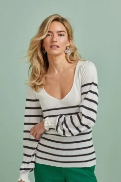 Next Button Cuff Sweetheart Neck Knit Top