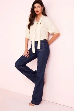 Next Cream Floral Tie Neck Button Short Sleeve Blouse -Women's Shirts & Blouses Sales C25692s2