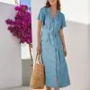 Next Blue Blue Belted Shirt Midi Summer Dress -Women's Shirts & Blouses Sales C31 600s
