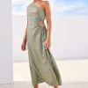 Next Sage Green One Shoulder Cut Out Midi Dress -Women's Shirts & Blouses Sales C32 266s