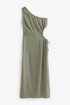 Next Sage Green One Shoulder Cut Out Midi Dress -Women's Shirts & Blouses Sales C32 266s5