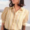 Next Yellow And Cream Metallic Stripe Short Sleeve Shirt -Women's Shirts & Blouses Sales C33 273s