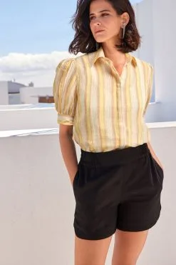 Next Yellow And Cream Metallic Stripe Short Sleeve Shirt -Women's Shirts & Blouses Sales C33 273s3