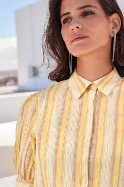 Next Yellow And Cream Metallic Stripe Short Sleeve Shirt -Women's Shirts & Blouses Sales C33 273s4