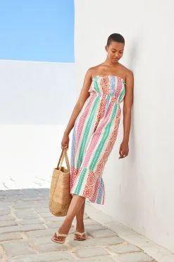 Next Multi Stripe Multi Stripe Bandeau Midi Summer Dress -Women's Shirts & Blouses Sales C34 436s5