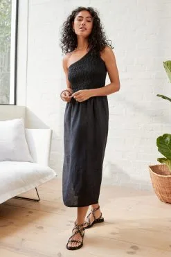 Next 100% Linen One Shoulder Midi Summer Dress